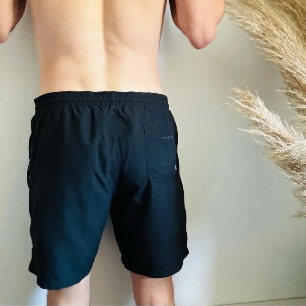 MENS HUGO BOSS Black Casual Athletic Tie Waist Transitional Swim Board Shorts S